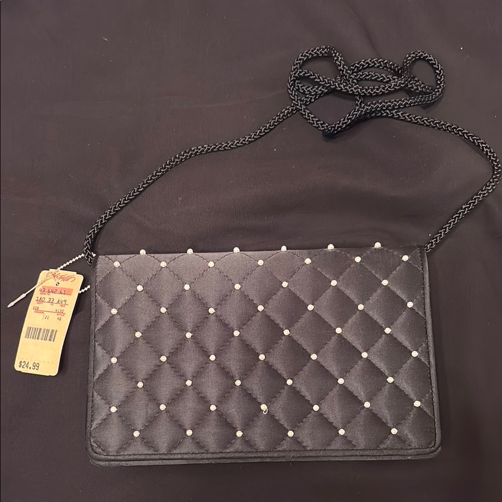 Lord & Taylor Vintage Black Quilted Clutch with Strap from 1991